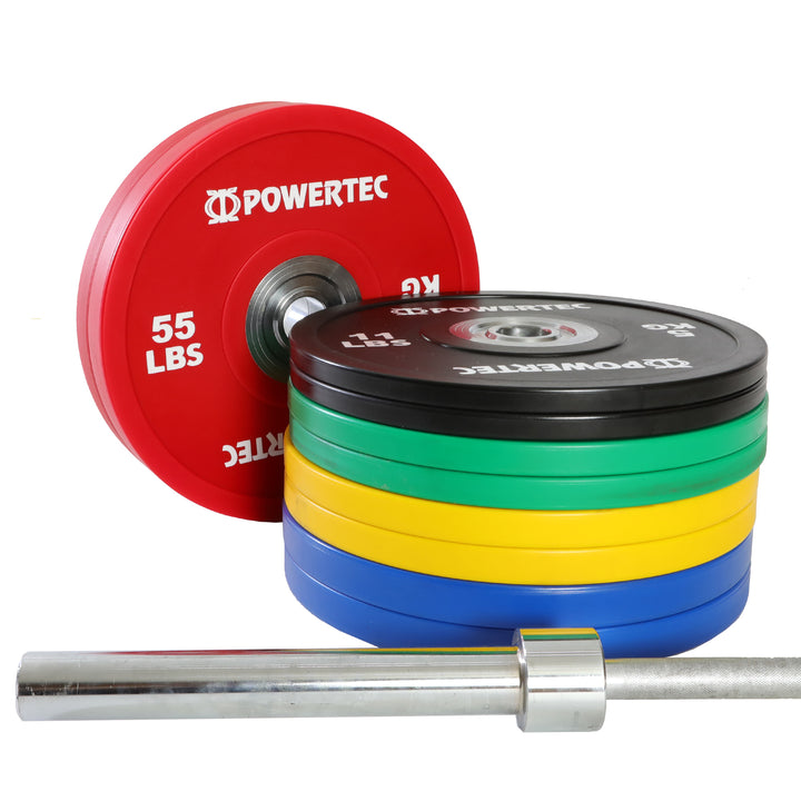 Anniversary Bumper Plates 375 lbs. Set w/ Olympic Bar