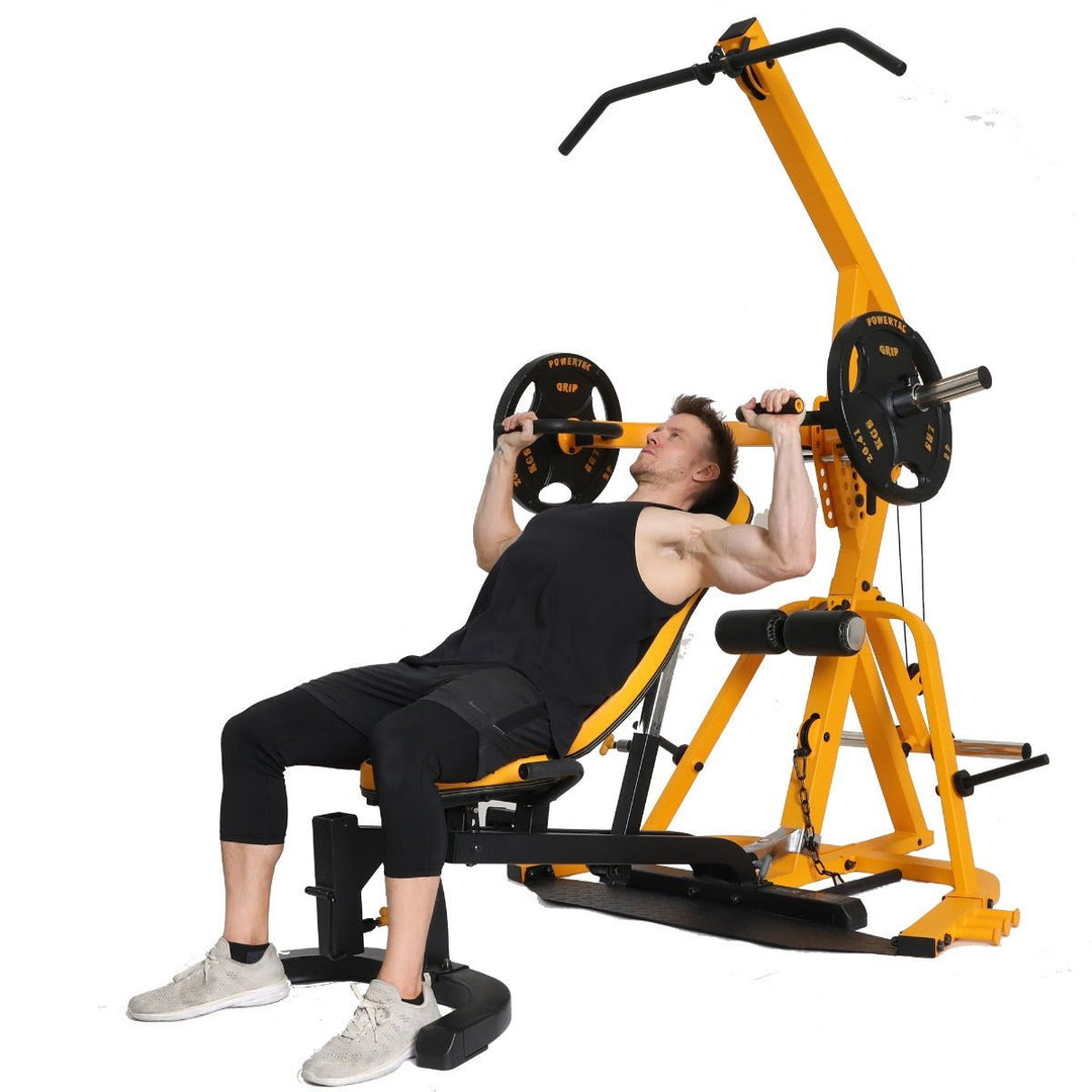 Yellow Plate Loaded Workbench Levergym® | Incline Chest Press | Powertec | Home Gym Equipment